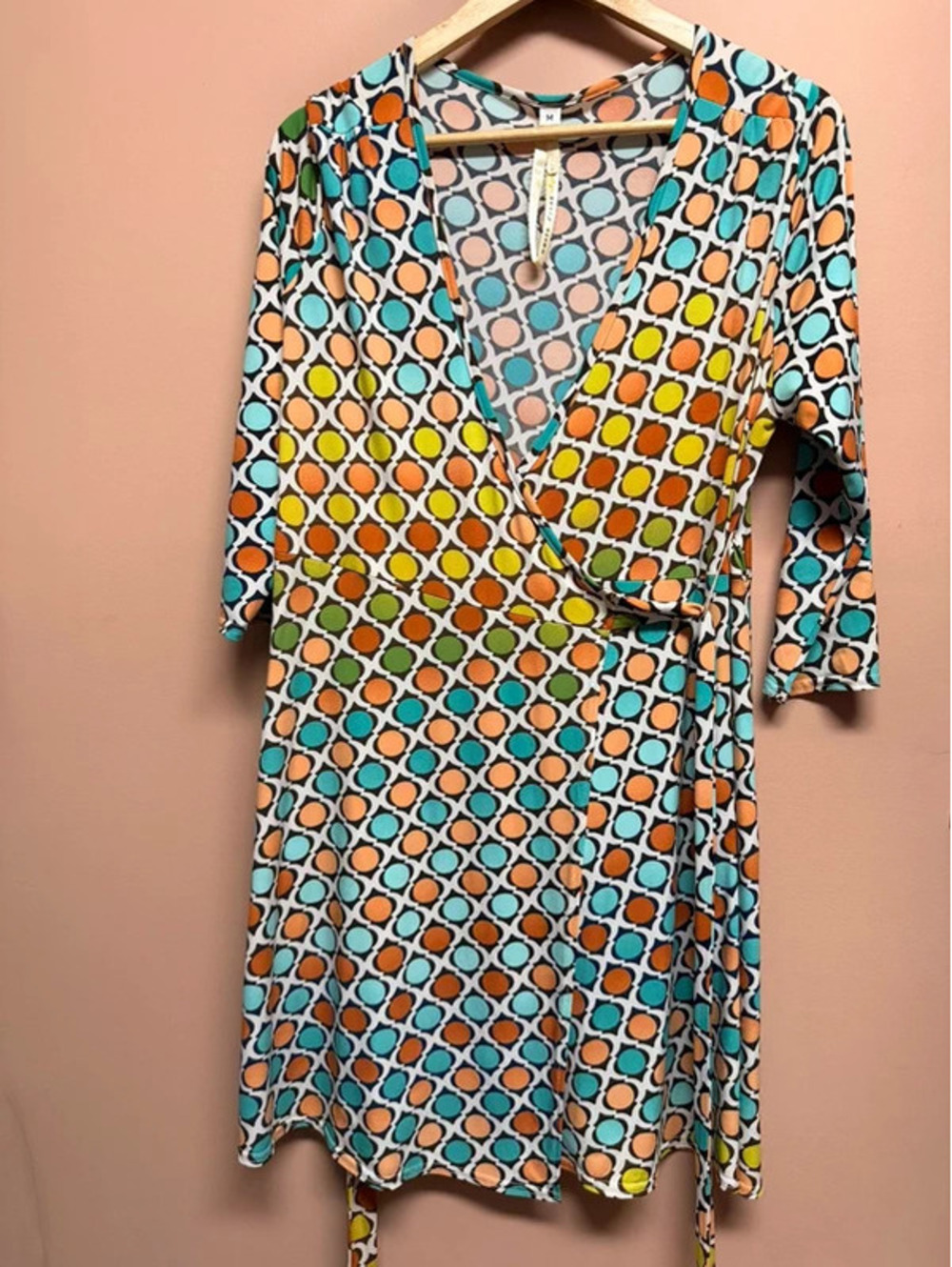 Uncle Frank Geometric Retro Circle Faux-Wrap Dress